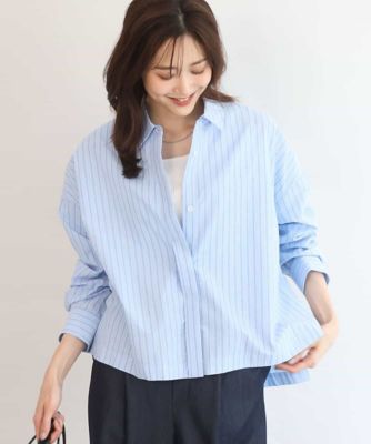 ＜MK MICHEL KLEIN (Women)＞クロップド丈コットンストライプシャツブラウス／洗える