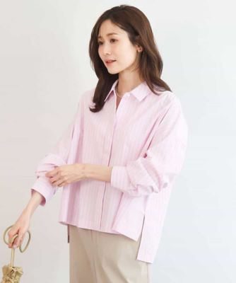 クロップド丈コットンストライプシャツブラウス／洗える | MK MICHEL
