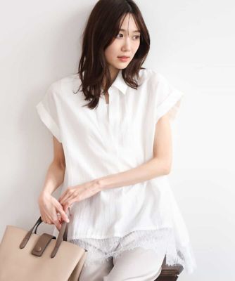 洗える］裾レースデザインスキッパーシャツブラウス | MK MICHEL KLEIN