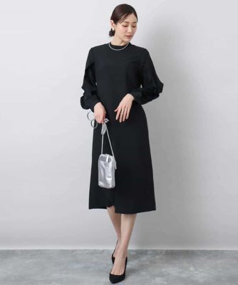 サテンジョーゼットプリーツフリルスリーブワンピース／洗える
