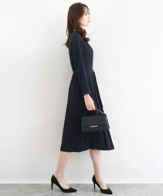 サテンジョーゼット　プリーツワンピース／洗える