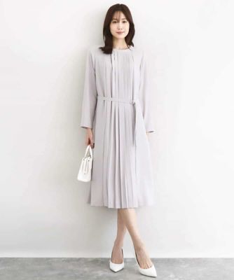 サテンジョーゼット　プリーツワンピース／洗える