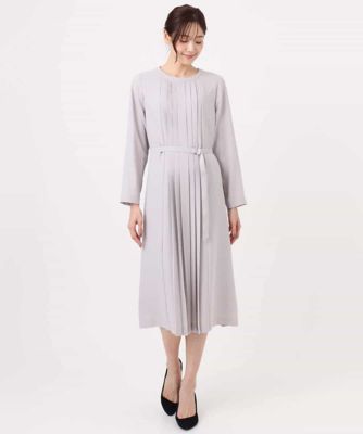 サテンジョーゼット　プリーツワンピース／洗える