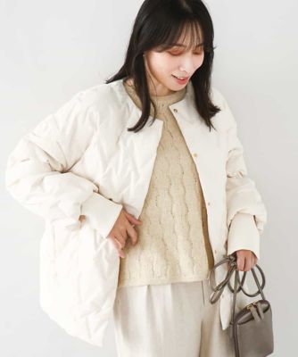 MK MICHEL KLEIN (Women)/エムケーミッシェルクラン ノーカラーミドル丈ダウンコート 80アイボリー コート・ジャケット【三越伊勢丹/公式】