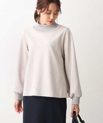 ＜MK MICHEL KLEIN (Women)＞パール調デザイン　フェイクスウェードカットソー／洗える