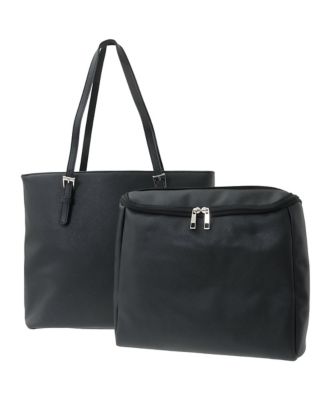 2WAY／インナーバッグ付き］ベルトアクセントスクエアトートバッグ 