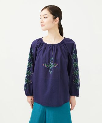 【ＩＮＤＩＡ】フラワー＆ボーラー刺繍ブラウス