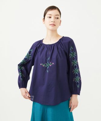 【ＩＮＤＩＡ】フラワー＆ボーラー刺繍ブラウス