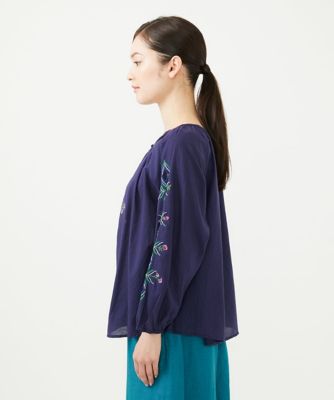 【ＩＮＤＩＡ】フラワー＆ボーラー刺繍ブラウス