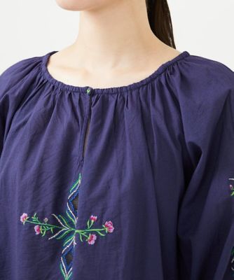 【ＩＮＤＩＡ】フラワー＆ボーラー刺繍ブラウス