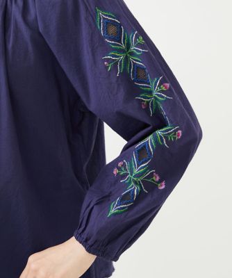 【ＩＮＤＩＡ】フラワー＆ボーラー刺繍ブラウス