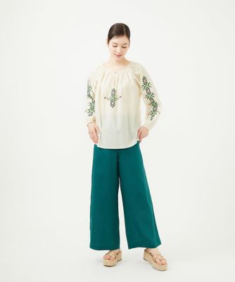 【ＩＮＤＩＡ】フラワー＆ボーラー刺繍ブラウス