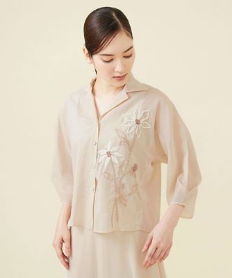 フラワーテープ刺繍オーガンジーブラウス