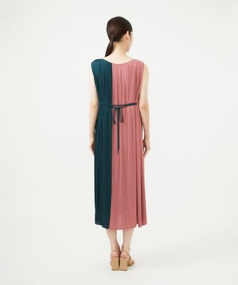 【TIbI】PINK×WHITE カラーブロック ノーカラー プリーツ ドレス カラーブロックプリーツドレス | Sybilla (Women)/シビラ | 三越