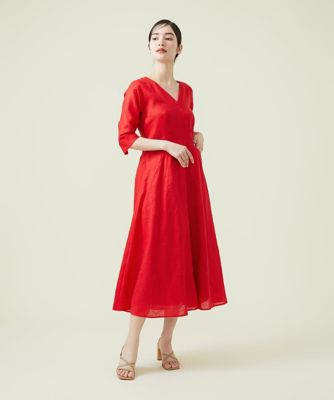 ＜Sybilla (Women)＞【ＭＯＮＯＴＯＮＥ】平織りリネンＶネックフレアドレス