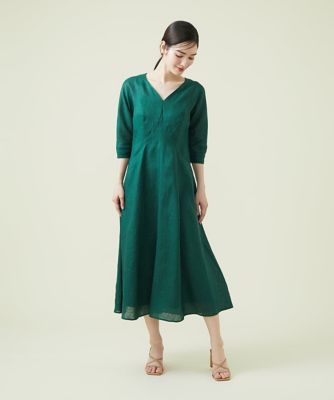 【ＭＯＮＯＴＯＮＥ】平織りリネンＶネックフレアドレス