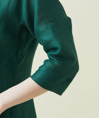 【ＭＯＮＯＴＯＮＥ】平織りリネンＶネックフレアドレス
