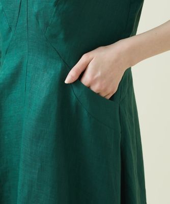 【ＭＯＮＯＴＯＮＥ】平織りリネンＶネックフレアドレス