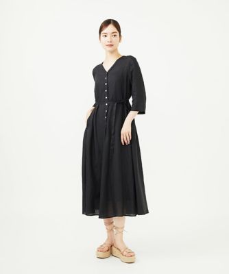 リネンローンボタンデザインドレス
