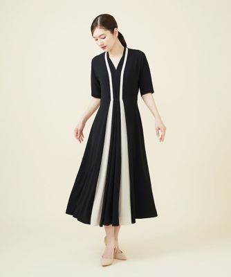 バイカラーラインタックドレス