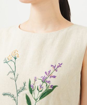 先染めリネン刺繍ドレス