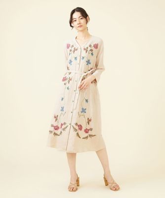 ラテンフラワークロスステッチリネンドレス