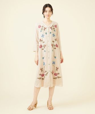 ラテンフラワークロスステッチリネンドレス