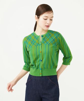 チェック＆ストライプ刺繍カーディガン | Sybilla (Women)/シビラ