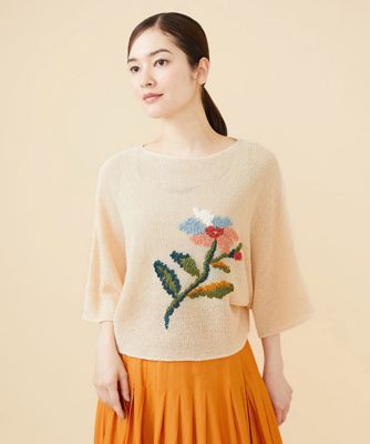 テープヤーンフラワー刺繍プルオーバー