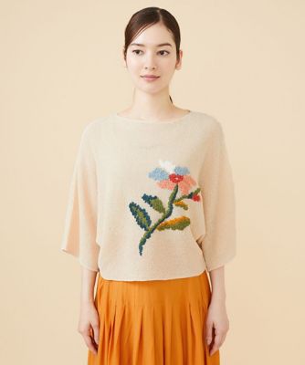 テープヤーンフラワー刺繍プルオーバー