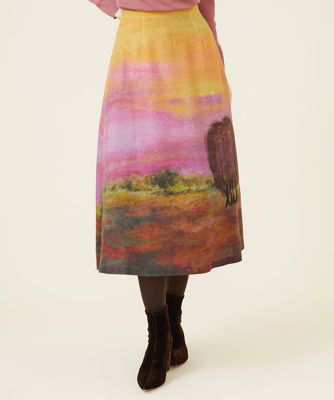  サンセットプリント刺繍ウールスカート ピンク03 ロングスカート