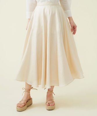 【SALE】平織りリネンサーキュラースカート ホワイト80 ロングスカート