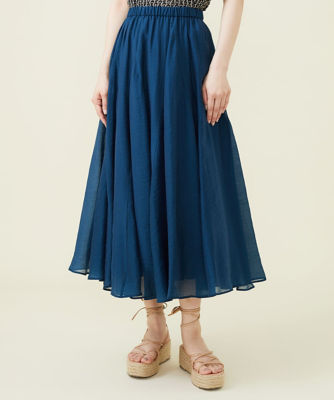  ボリュームフレアスカート ブルー56 ロングスカート