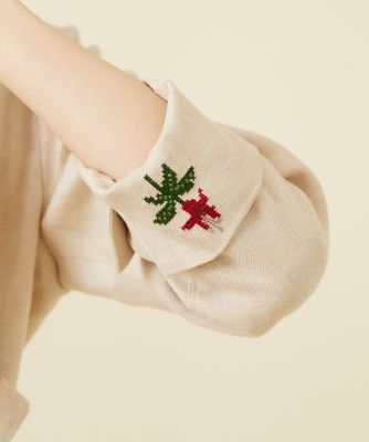 シークレットリリー刺繍リネンジャケット