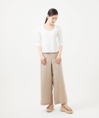 平織りリネンワイドパンツ