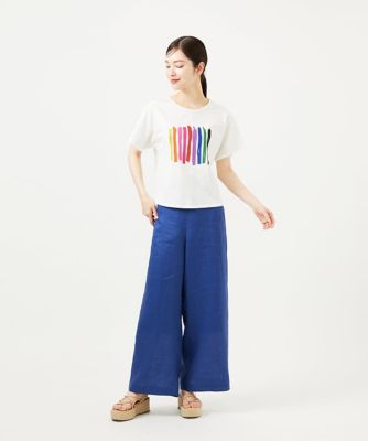 平織りリネンワイドパンツ