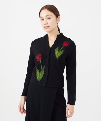 売れ筋新商品 シビラ 華やかなお花の刺繍のカーディガン SSサイズ 黒｜長袖 トップス