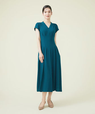  タッキングデザインドレス グリーン35