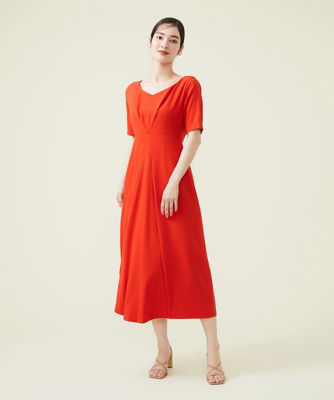 ＜Sybilla (Women)＞【ＳＹＢＩＬＬＡ　ＤＲＥＳＳ】タックデザインフレアドレス＜レッド＞