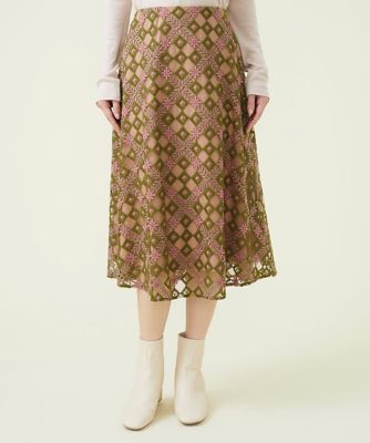 Sybilla (Women)/シビラ ブロックエンブロイダリーチュールスカート