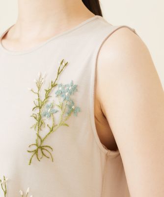 フラワー刺繍チュールノースリーブドレス