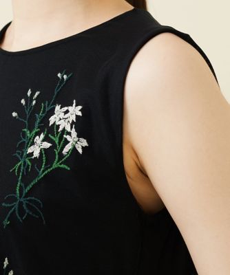 フラワー刺繍チュールノースリーブドレス
