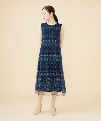 ジオメトリックフラワー刺繍チュールドレス | Sybilla (Women