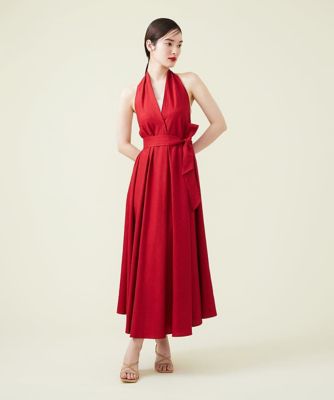 ＜Sybilla (Women)＞【ＳＹＢＩＬＬＡ　ＤＲＥＳＳ】リネンホルターネック　ベア付きドレス