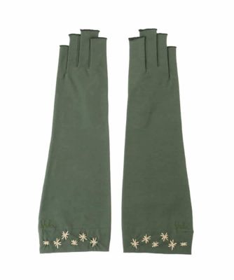 【日本製／接触冷感】フラワー刺繍フィンガーレスミドルグローブ（５本指）