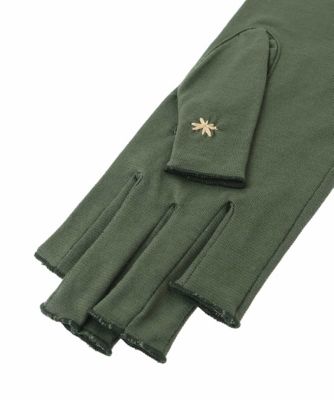 【日本製／接触冷感】フラワー刺繍フィンガーレスミドルグローブ（５本指）