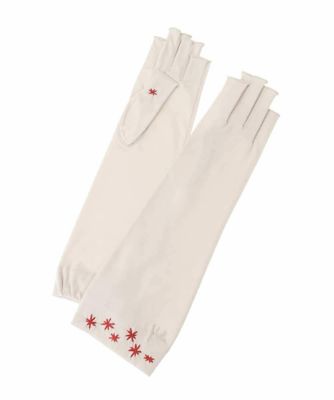 【日本製／接触冷感】フラワー刺繍フィンガーレスミドルグローブ（５本指）