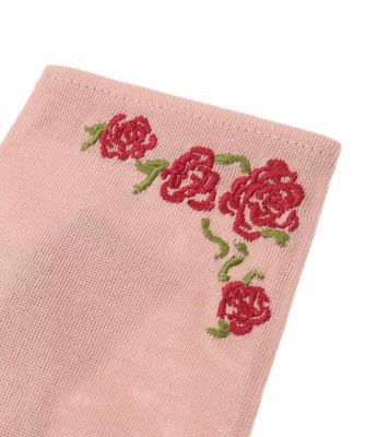 【日本製／接触冷感】ローズ刺繍フィンガーレスショートグローブ