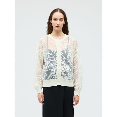 ＜mizuiro ind (Women)＞ｍｉｚｕｉｒｏ　ｉｎｄ　メッシュ刺繍クルーカーディガン