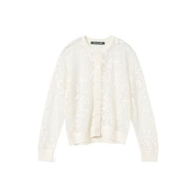 タグ付き新品✨ミズレイコ　花柄刺繍入り　フリルメッシュカーディガン 長袖　白 mizuiro ind メッシュ刺繍クルーカーディガン | mizuiro ind